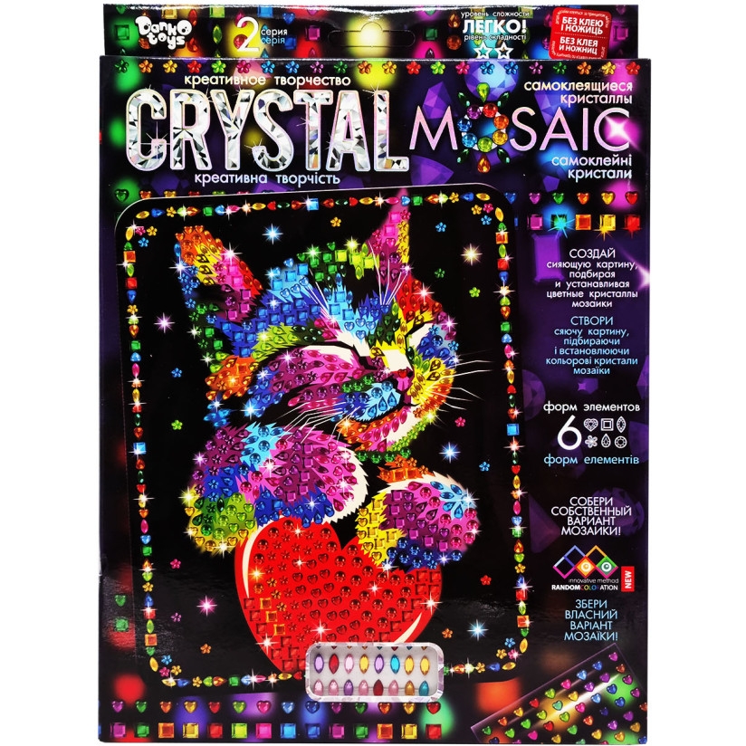 Набор для творчества Danko Toys Crystal mosaic Кот и сердце 6 форм элементов (CRM-02-02) - фото 1