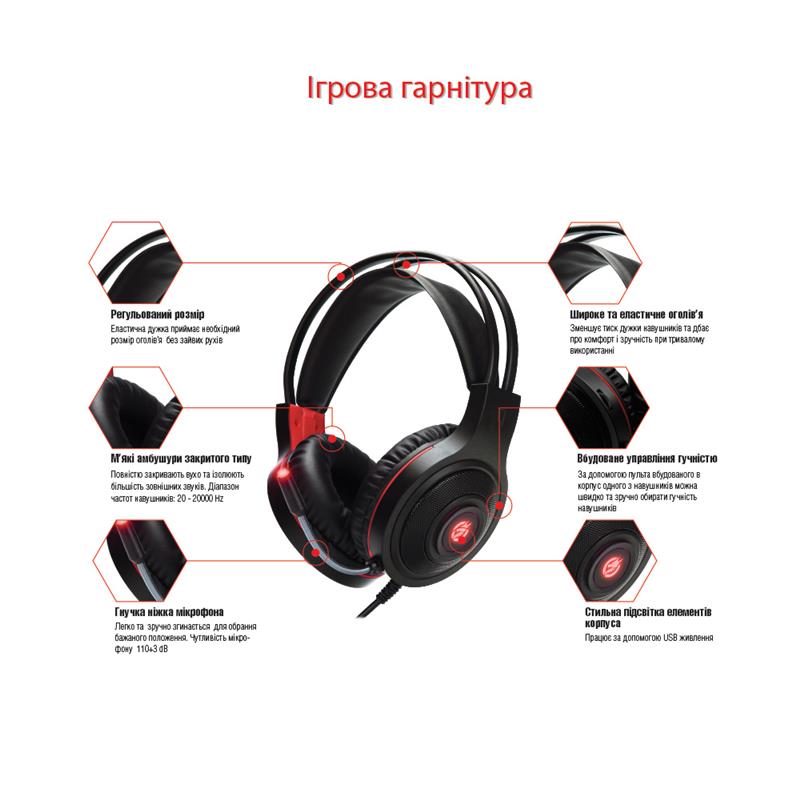 Наушники игровые Piko PX5 Black/Red с микрофоном - фото 2