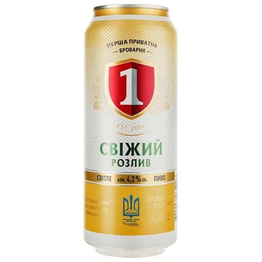 Пиво Перша Приватна Броварня Свежий Разлив, светлое, 4,2%, ж/б, 0,5 л - фото 1