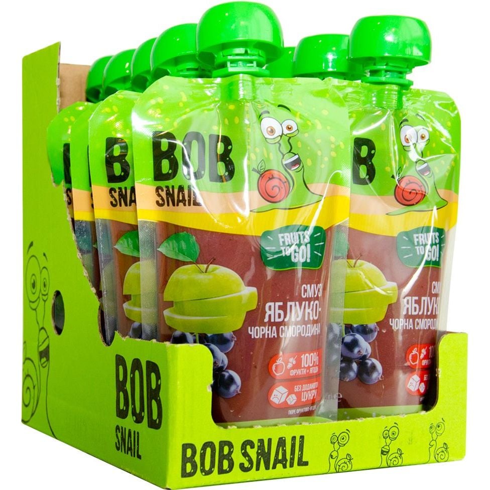 Пюре фруктовое Bob Snail Fruits to Go Яблоко-Черная смородина 1.2 кг (10 шт. по 120 г) - фото 1