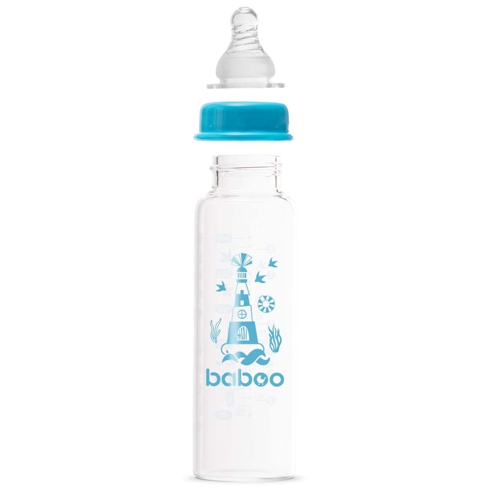 Скляна пляшечка для годування Baboo Marine Антиколікова, 240 мл, 3+ міс., синя (3-119) - фото 3