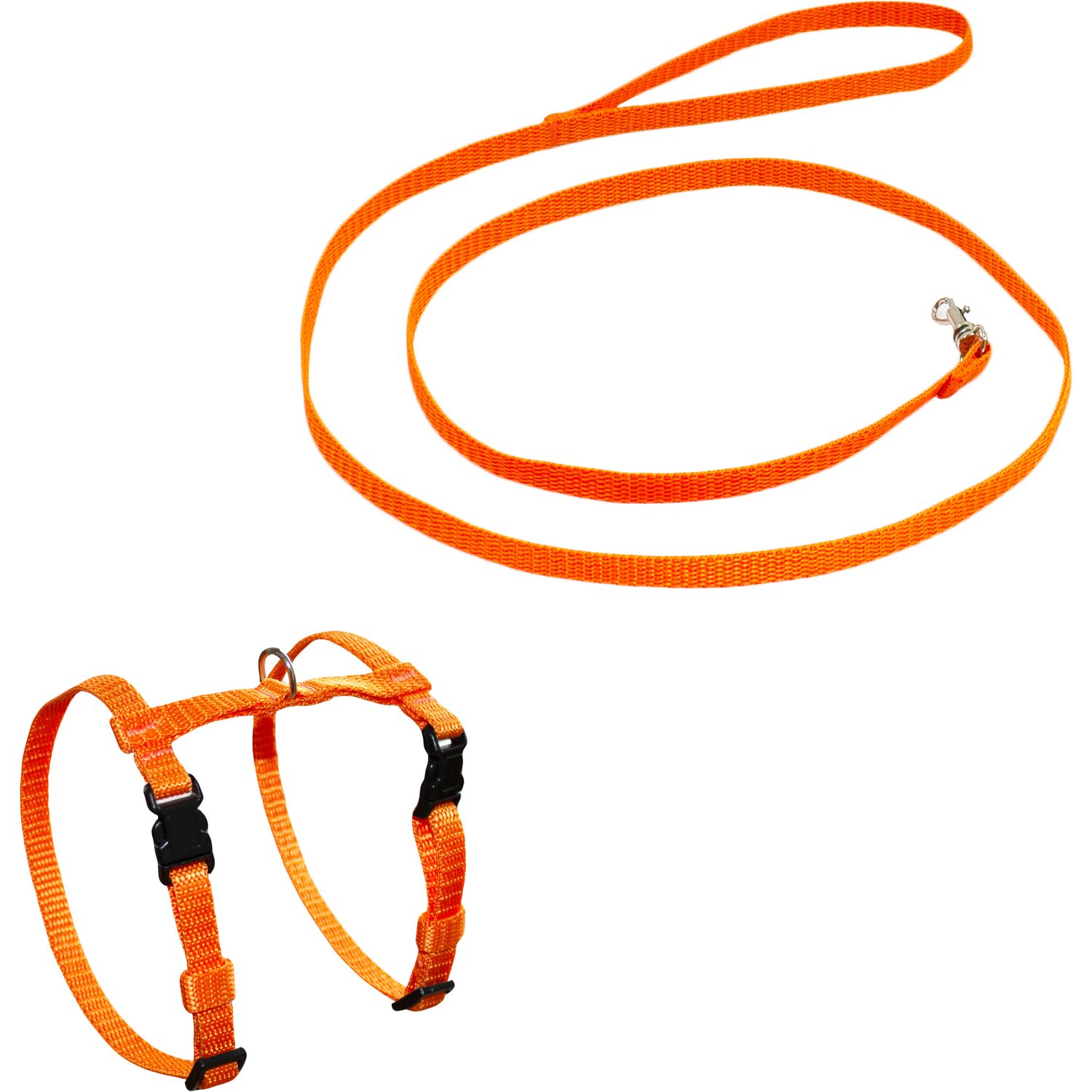 Комплект капроновый Lucky Pet Н-образный, шлея 22-32х24-35х1 см + поводок, оранжевый - фото 1