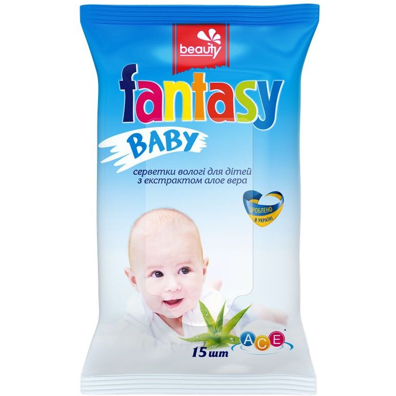 Салфетки влажные Fantasy Baby с экстрактом алоэ вера 15 шт. - фото 1