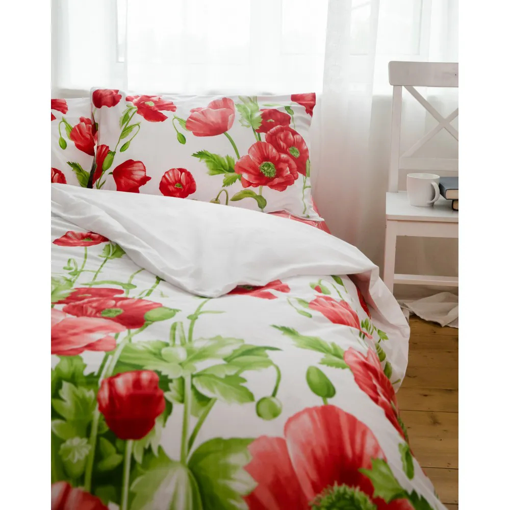 Комплект постельного белья ТЕП Happy Sleep 707 Маковый Букет евро красный с белым (2-03796_24714) - фото 2