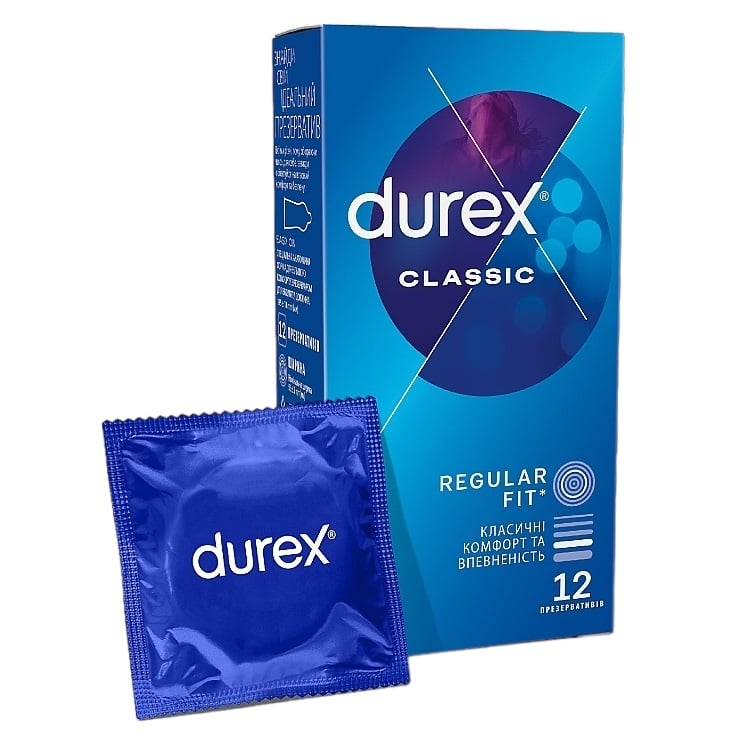 Презервативы латексные с силиконовой смазкой Durex Classic, классические, 12 шт. (8157145) - фото 1