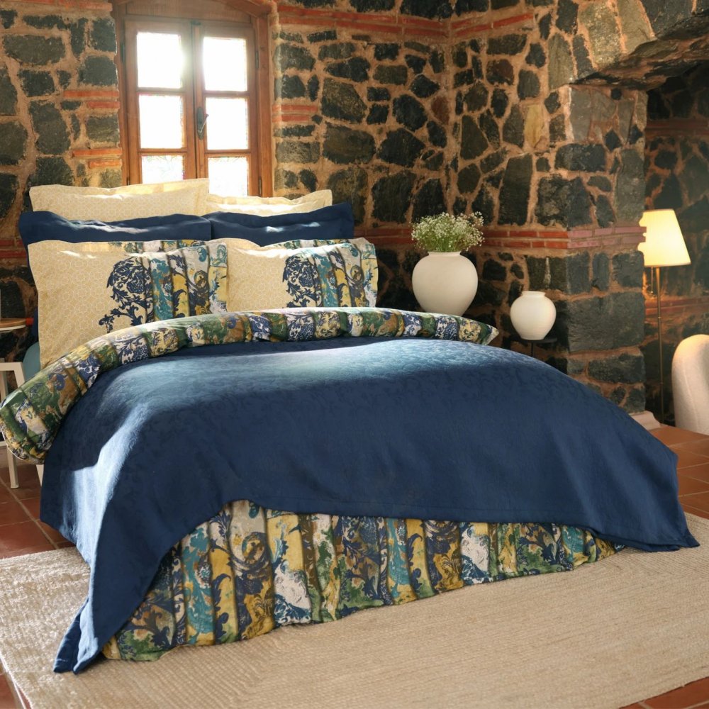Набор постельное белье с покрывалом Karaca Home Ornella Indigo, евро, индиго, 7 предметов (svt-2000022316569) - фото 1