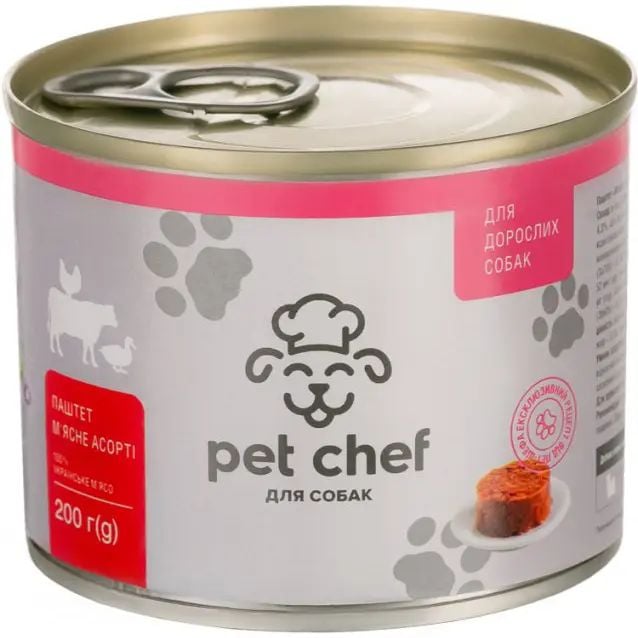 Влажный корм для взрослых собак Pet Chef Паштет мясное ассорти, 200 г - фото 1
