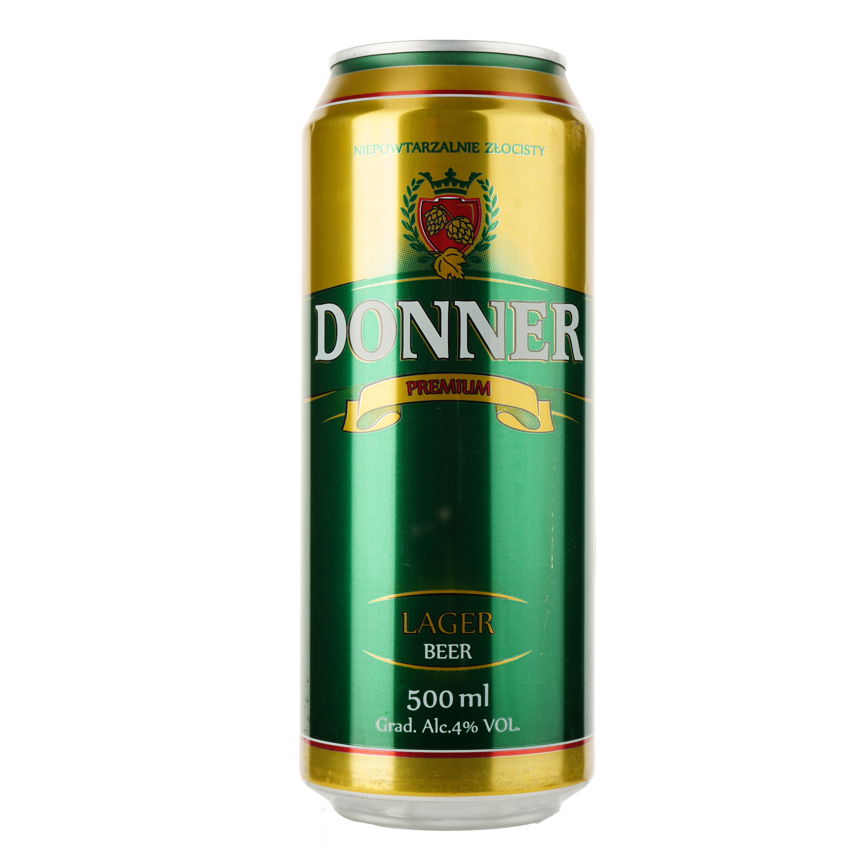 Пиво Donner Lager светлое, 4%, ж/б, 0.5 л - фото 1