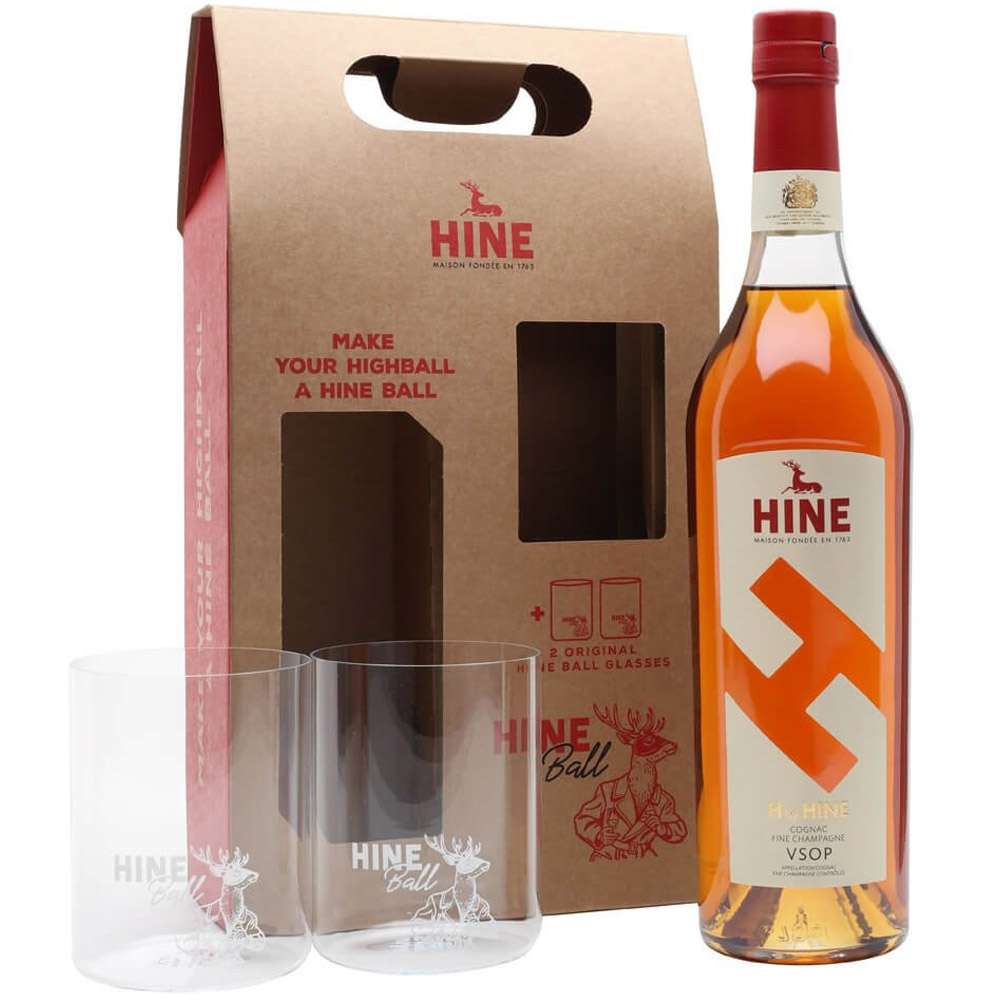 Набор коньяк Hine H by Hine VSOP, 40%, 0,7 л, в подарочной упаковке + 2 бокала - фото 1