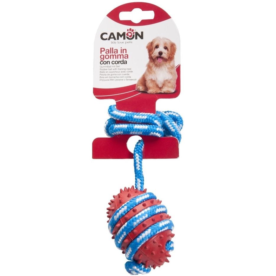 Игрушка для собак Camon мяч с веревкой, 35х7 см, в ассортименте - фото 1