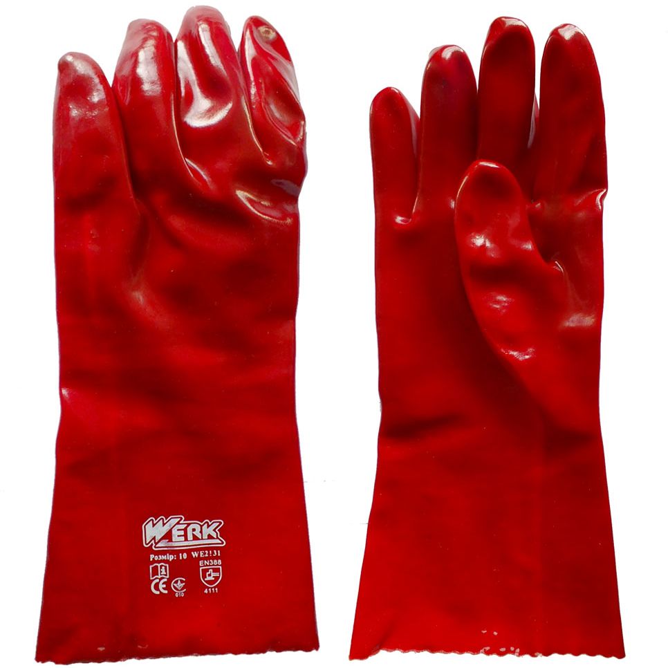 Перчатки с покрытием ПВХ Werk 35 см красные (66557) - фото 1