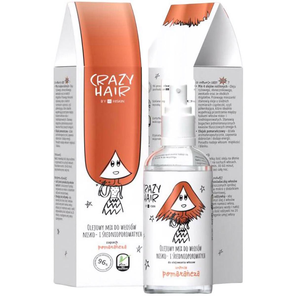 Мікс олій для волосся середньої та низької пористості HiSkin Crazy Hair Апельсин, 100 мл - фото 1