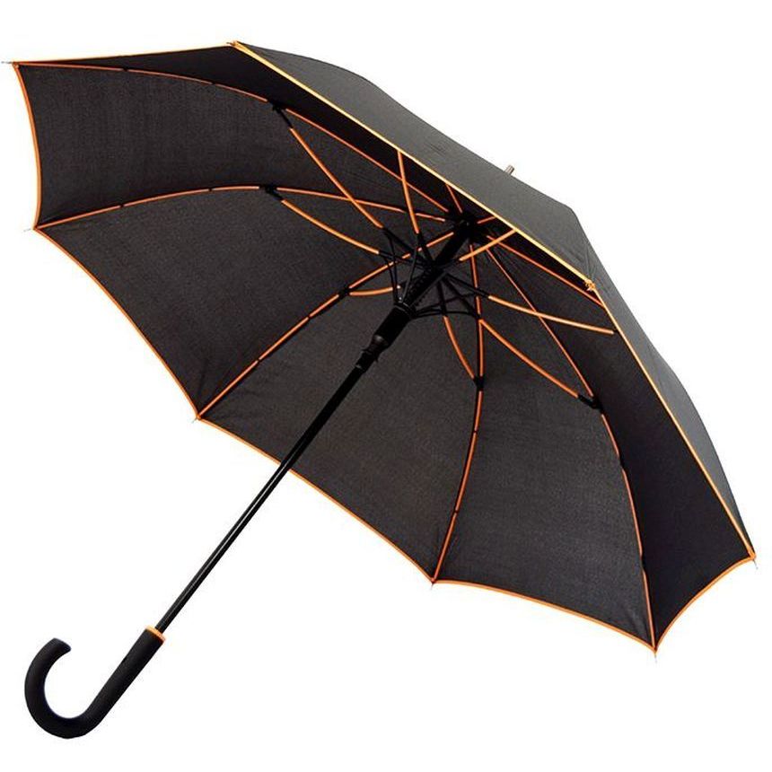 Зонт-трость Bergamo Line черный с оранжевым (7130010) - фото 1