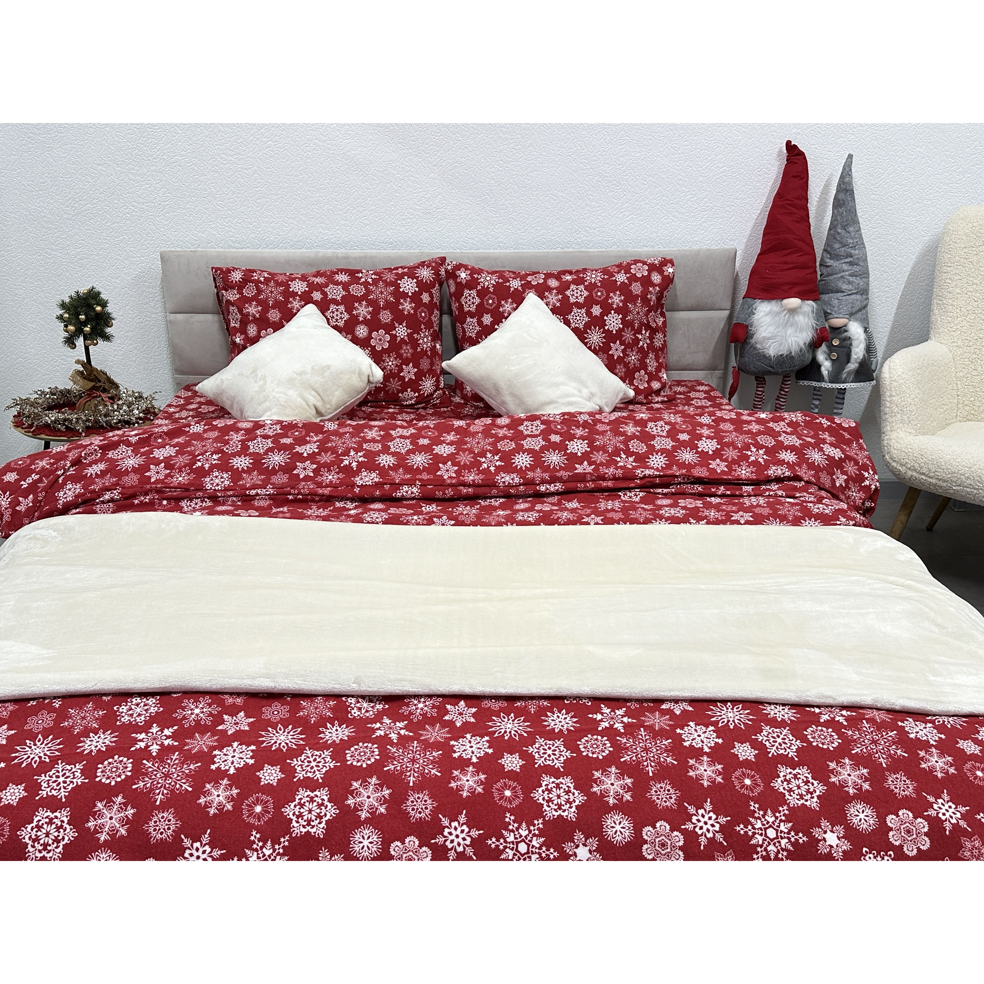 Комплект постільної білизни Ecotton двоспальний 15505 Сніжинка на червоному (24264) - фото 2