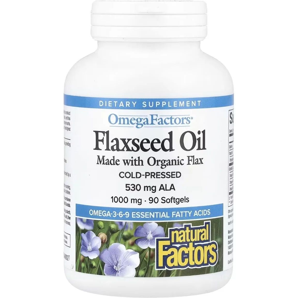 Льняное масло Natural Factors OmegaFactors Flaxseed Oil 1000 мг 90 гелевых капсул - фото 1