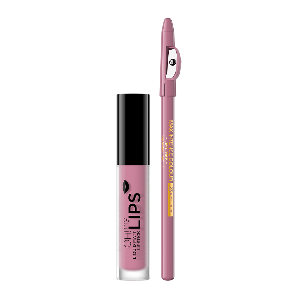 Набор Eveline №3: матовая губная помада Oh My Lips, тон 03, 4,5 мл + контурный карандаш для губ Max Intense Colour, тон 23 (Rose Nude), 1,2 г (LBL4LIPSK03) - фото 2