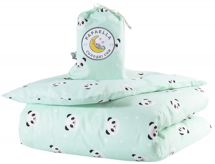 Комплект постельного белья для младенцев в кроватку Papaella Панда, мятный, 135х100 см (8-33346) - фото 1