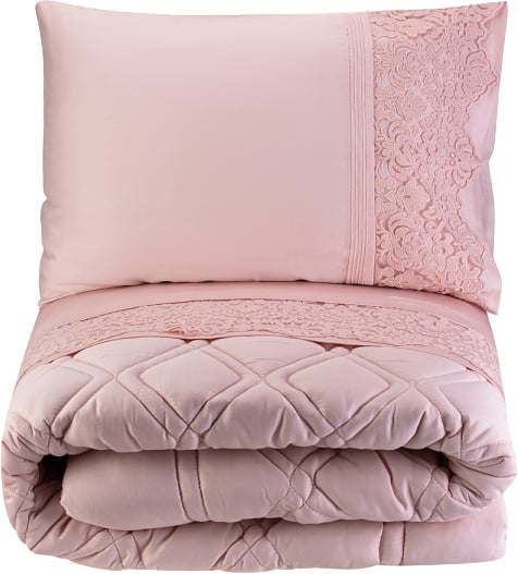 Набор постельное белье с одеялом Karaca Home Carissa pudra, сатин, светло-розовый, 7 предметов (svt-2000022268042) - фото 4