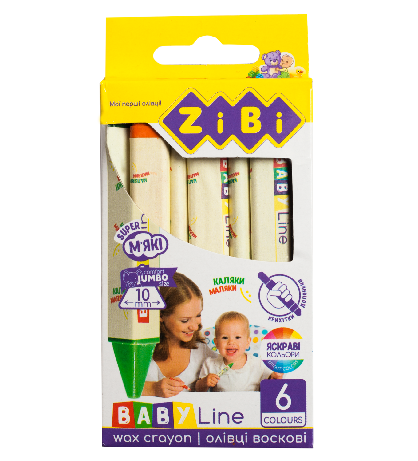 Карандаши восковые ZiBi Jumbo Baby Line, треугольные, 6 шт. (ZB.2483) - фото 1