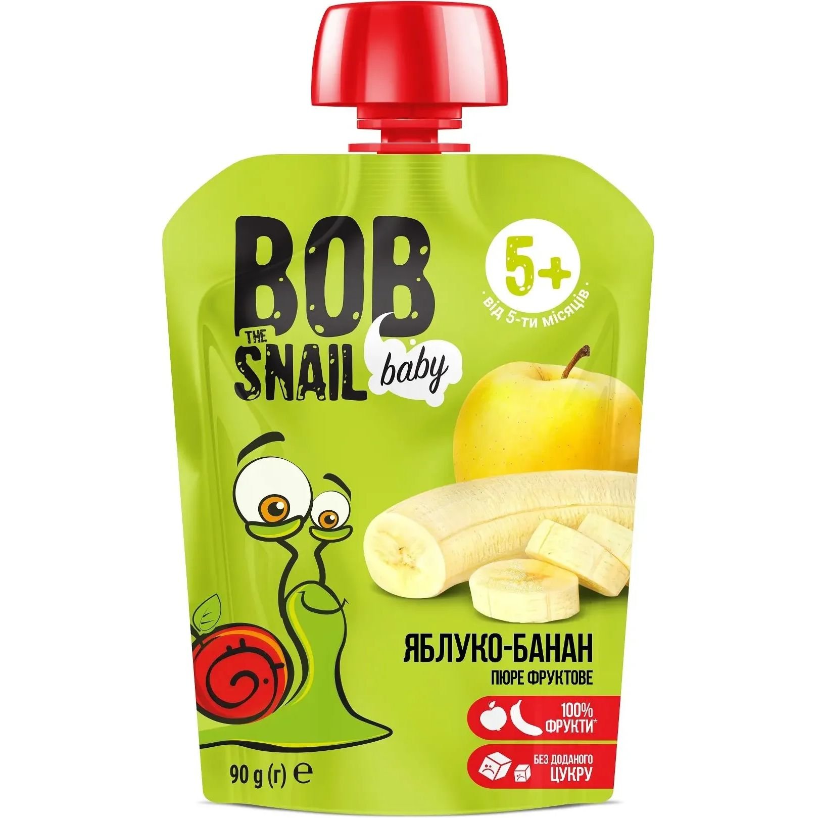 Пюре фруктовое Bob Snail Яблоко-Банан, пастеризованное 900 г (10 шт. по 90 г) - фото 2