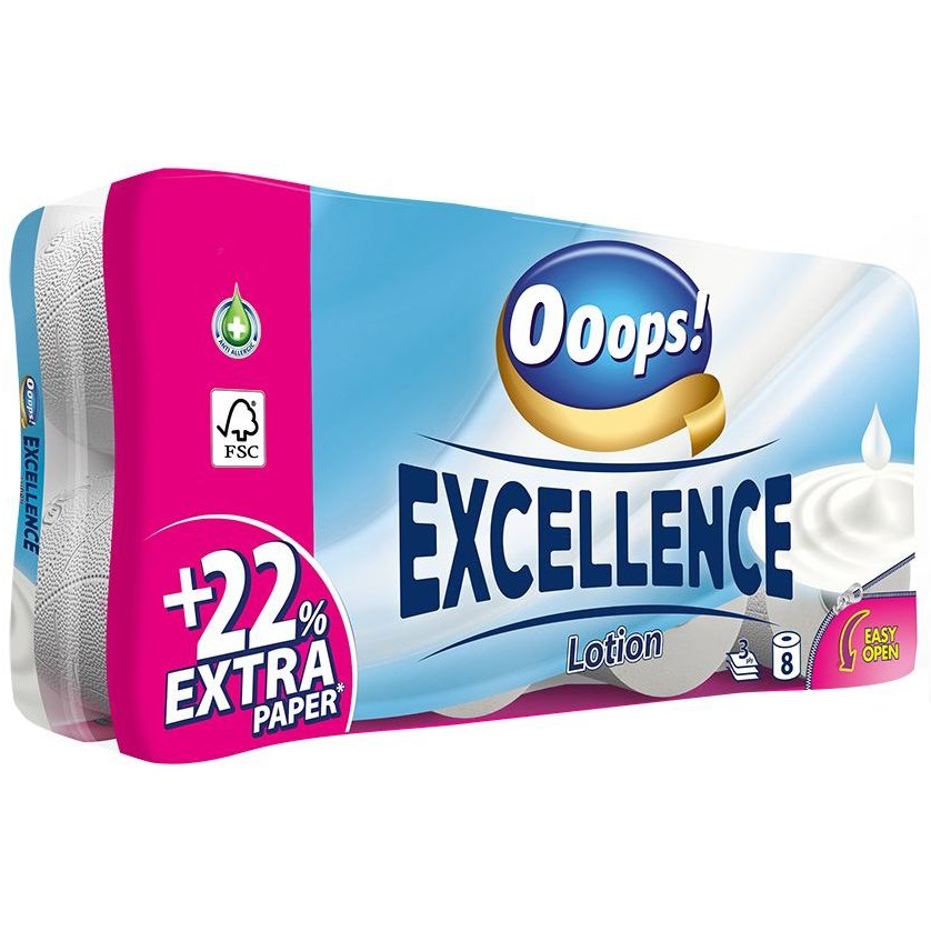 Туалетний папір Ooops! Excellence Lotion тришаровий 8 рулонів - фото 1