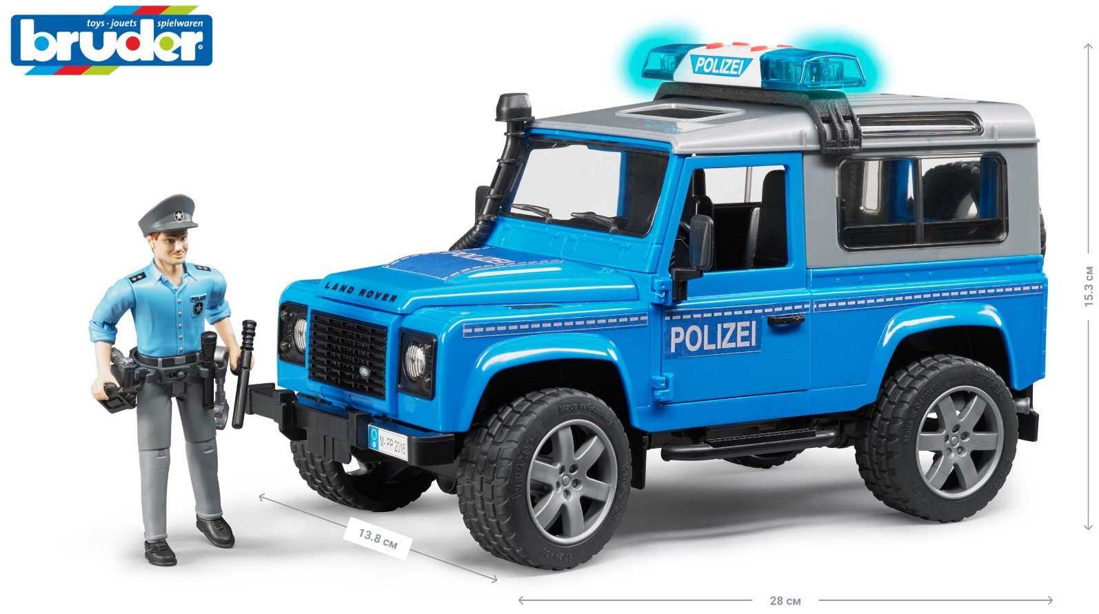 Поліцейський джип Bruder Land Rover Defender з фігуркою поліцейського, 28 см, синій (02597) - фото 3