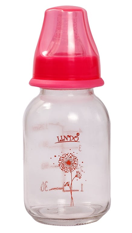 Стеклянная бутылочка для кормления Lindo, 125 мл, розовый (Рk 0970 роз) - фото 1