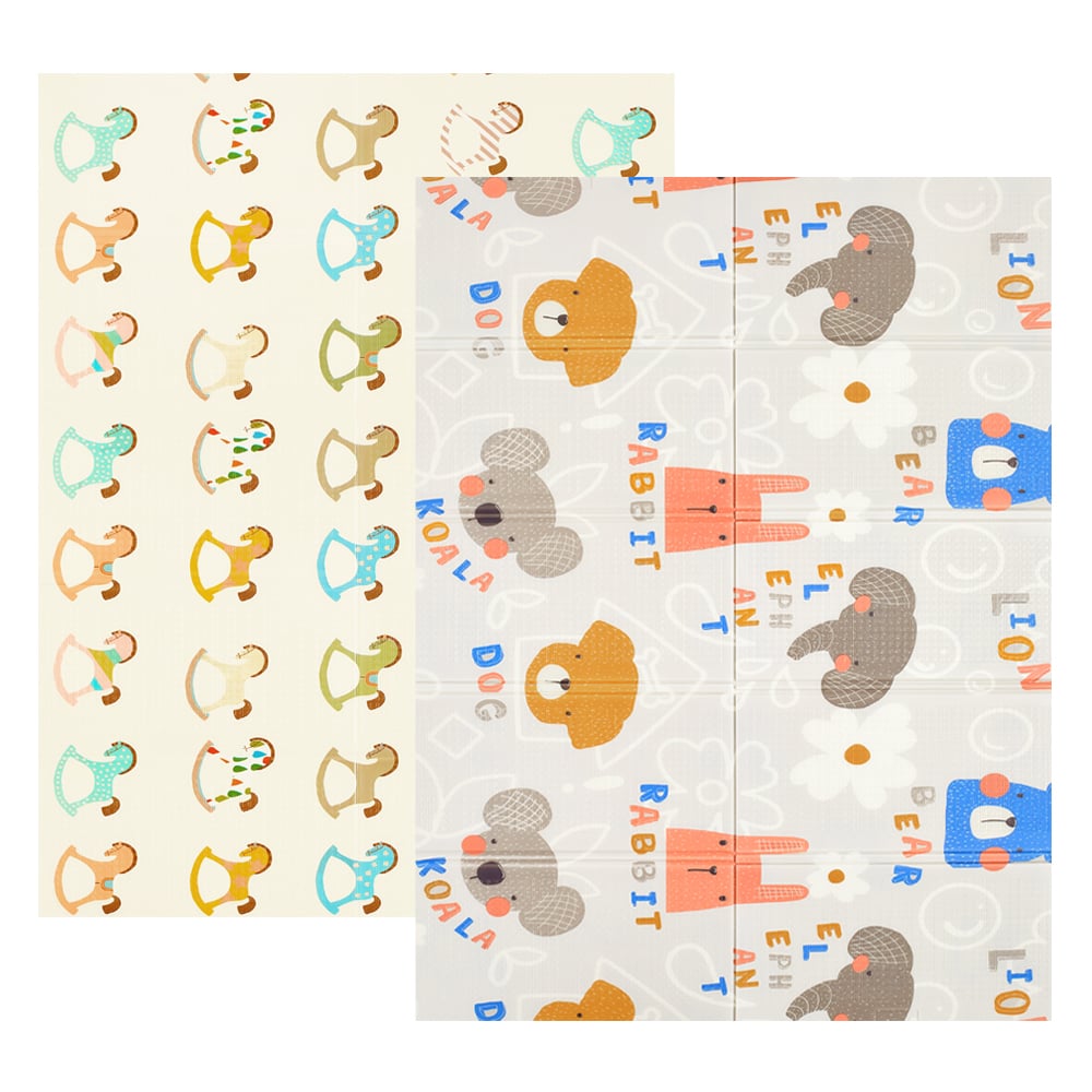 Дитячий двосторонній складний килимок Poppet Кольорові звірята та Іграшкові коники, 150х200х0,8 см (PP016-150H) - фото 1