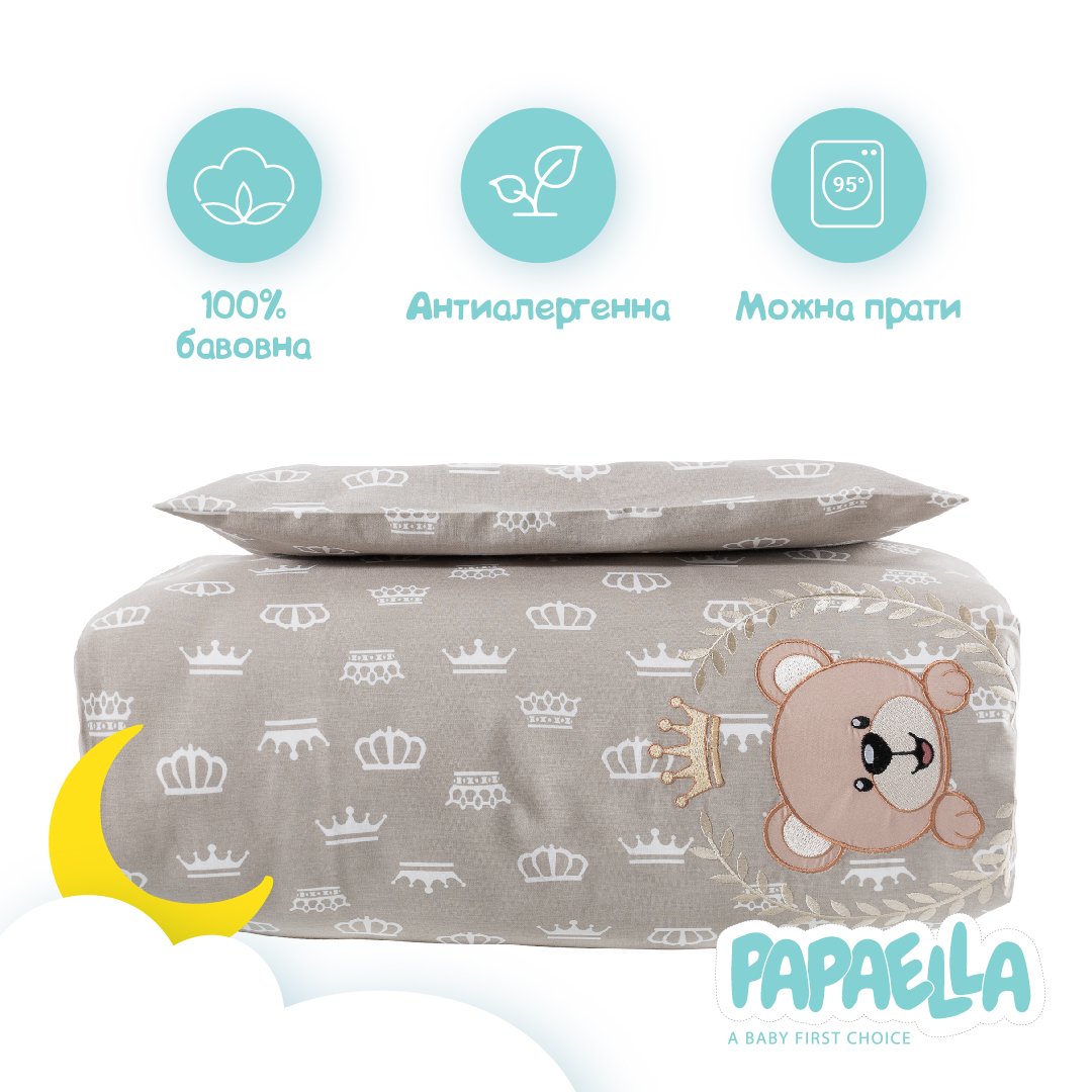 Комплект постельного белья для младенцев в кроватку Papaella Корона, бежевый, 135х100 см (8-33344) - фото 5