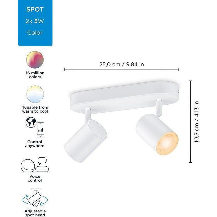 Светильник точечный WiZ Imageo Spots Wi-Fi накладной умный 2x5W 2200-6500K RGB белый (929002658801) - фото 4