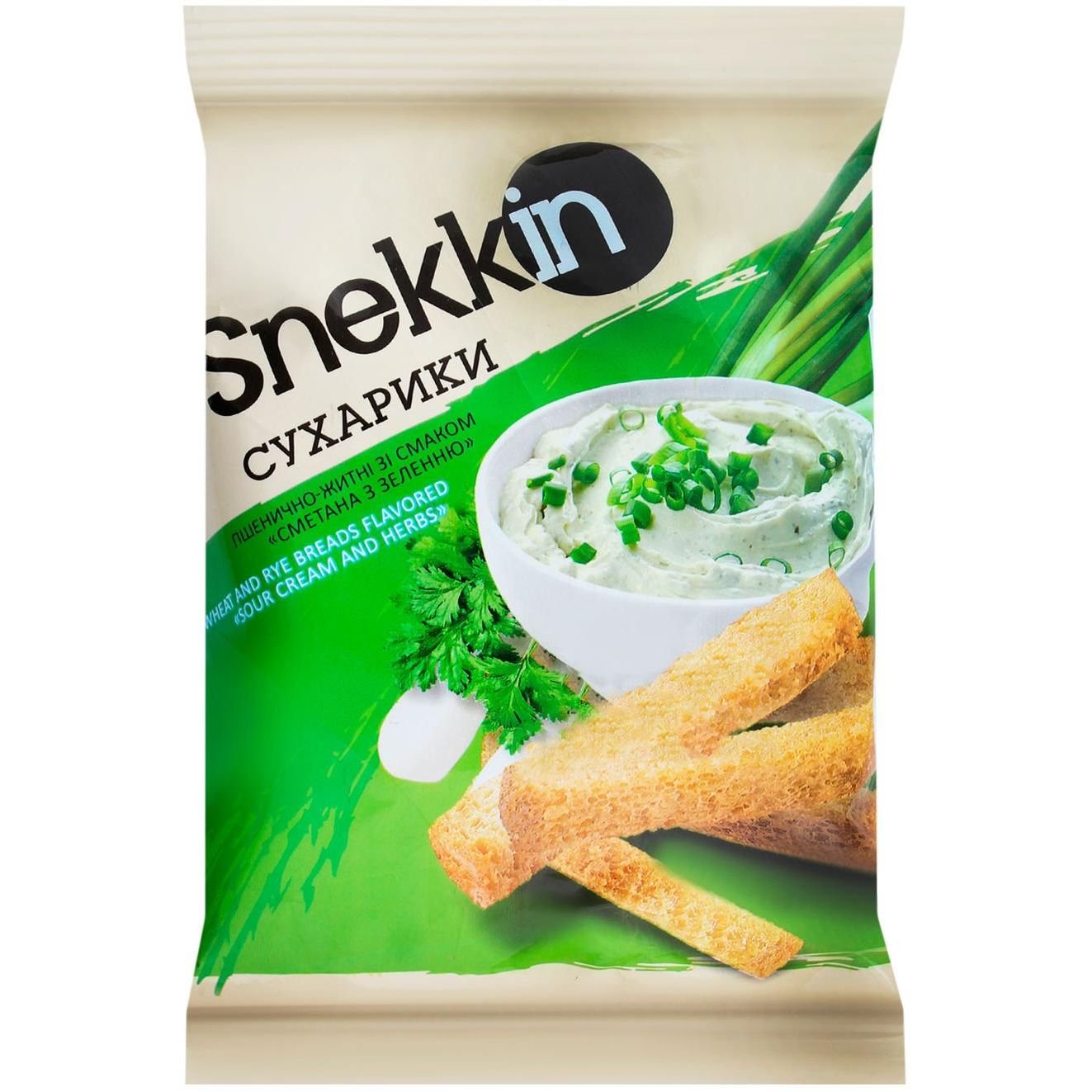 Сухарики Snekkin Пшенично-ржаные со вкусом сметана с зеленью 70 г (777403) - фото 1