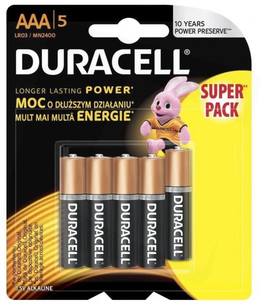 Лужні батарейки мізинчикові Duracell 1,5 V ААA LR03/MN2400, 5 шт. (5004421) - фото 1