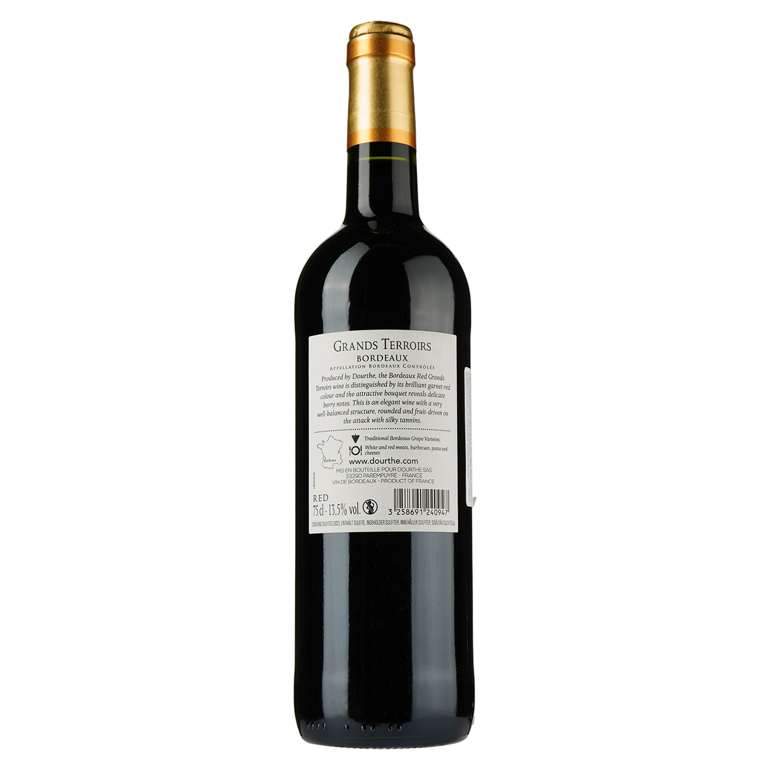 Вино Dourthe Grands Terroirs Bordeaux Rouge, красное сухое, 0,75 л - фото 2