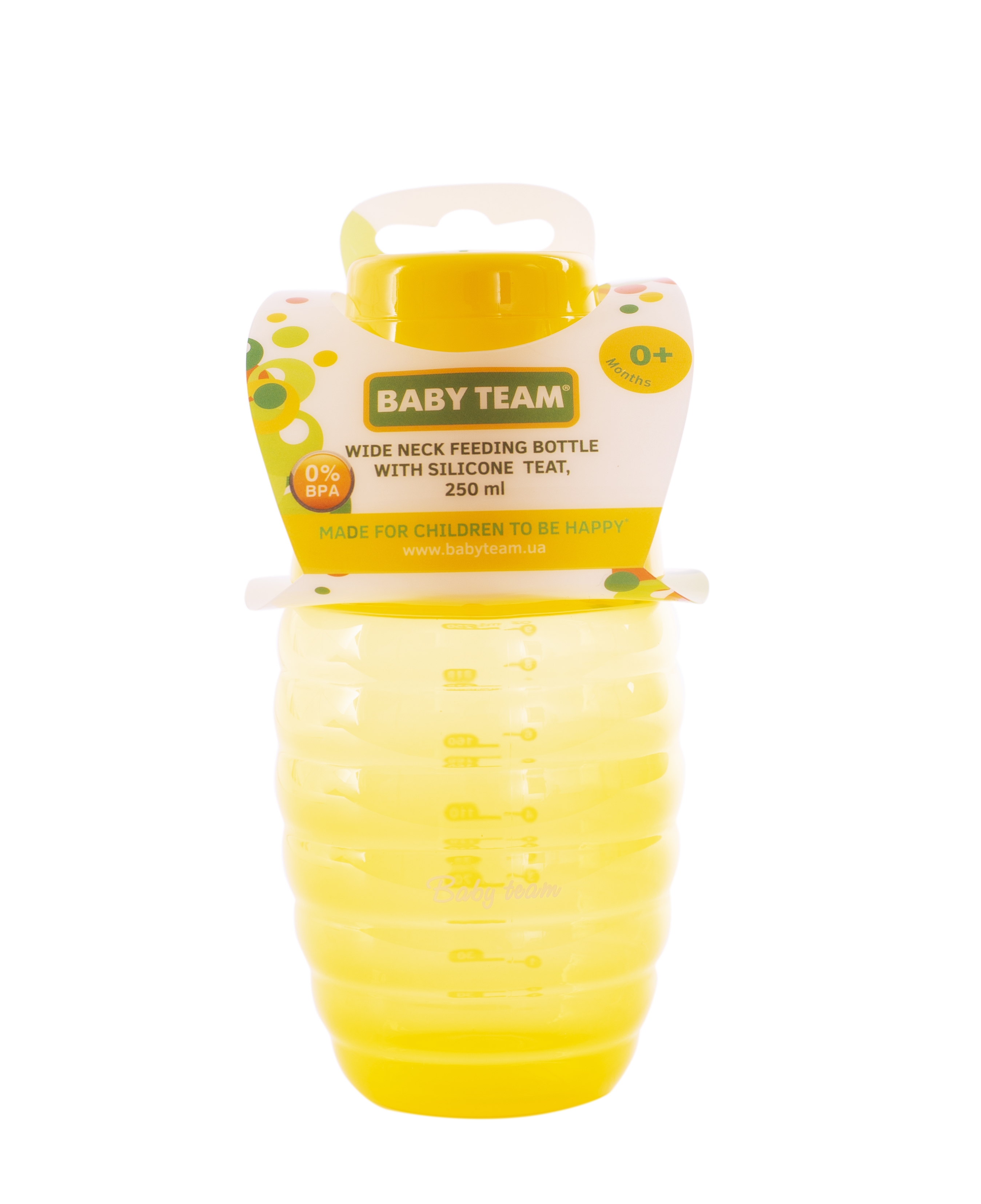Пляшечка для годування Baby Team, з широким горлечком, 250 мл, жовтий (1002_желтый) - фото 3