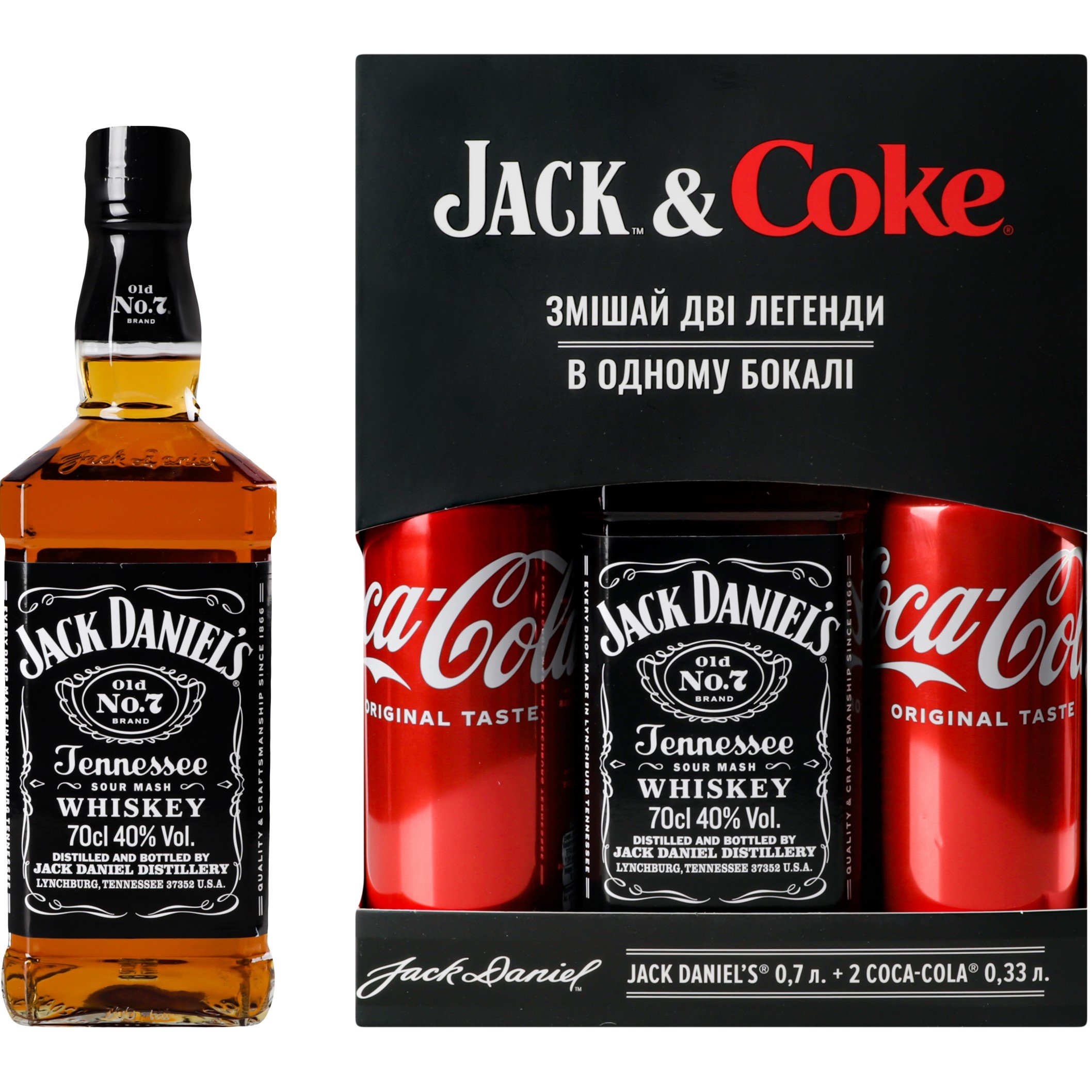 Набір віскі Jack Daniel's Old No.7, 40%, 0,7 л + Coca-Cola, 0,33 л (778628) - фото 1