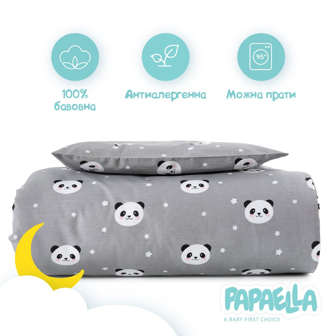 Комплект постельного белья для младенцев в кроватку Papaella Панда, серый, 135х100 см (8-33346) - фото 4