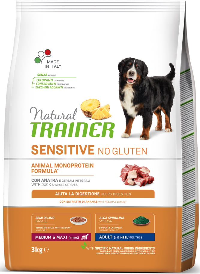 Монопротеїновий сухий корм для собак схильних до алергії Natural Trainer Dog Sensitive Adult Medium&Maxi With Duck, з качкою, 3 кг - фото 1