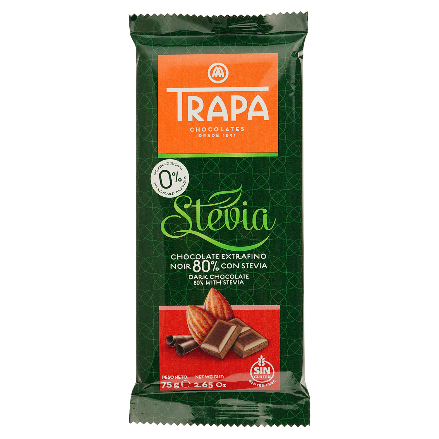Шоколад чорний Trapa Stevia, 75 г - фото 1
