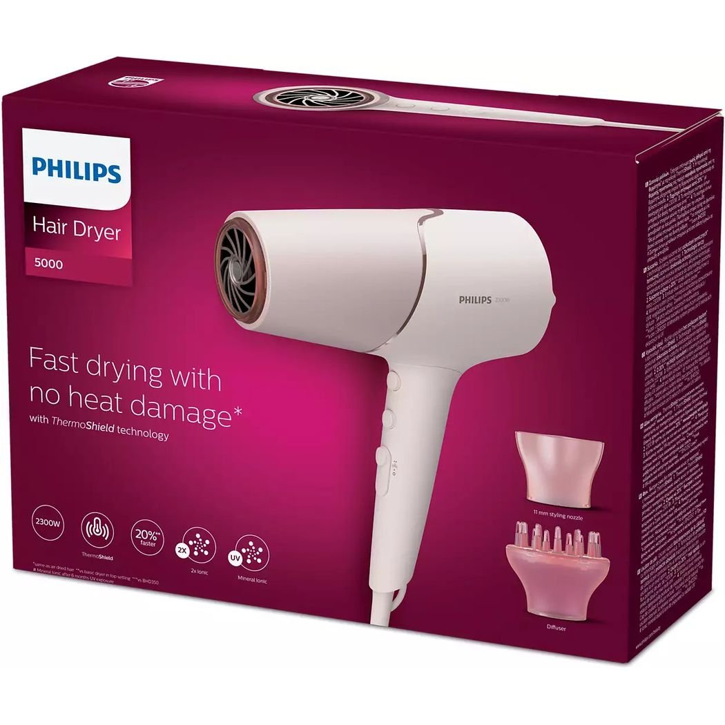 Фен для волос Philips 5000 Series бело-розовый (BHD530/00) - фото 4
