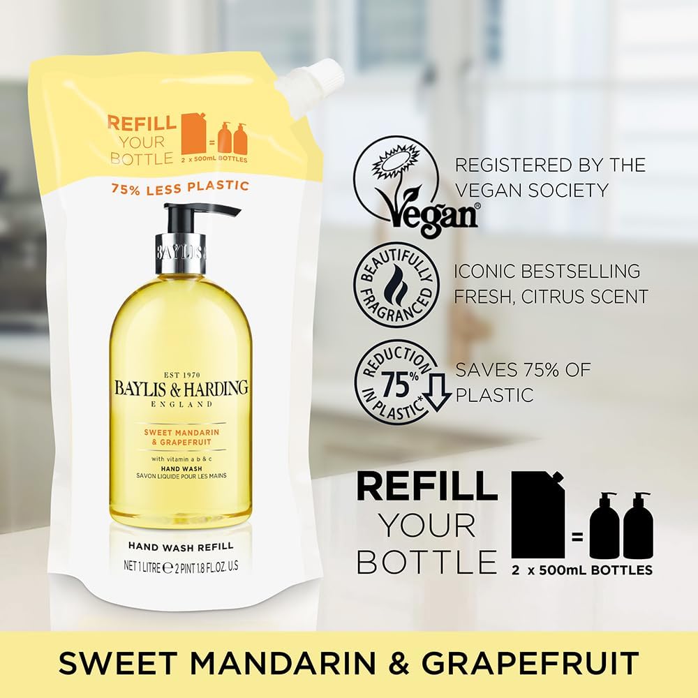 Жидкое мыло для рук Baylis & Harding Sweet Mandarin & Grapefruit 1 л - фото 3