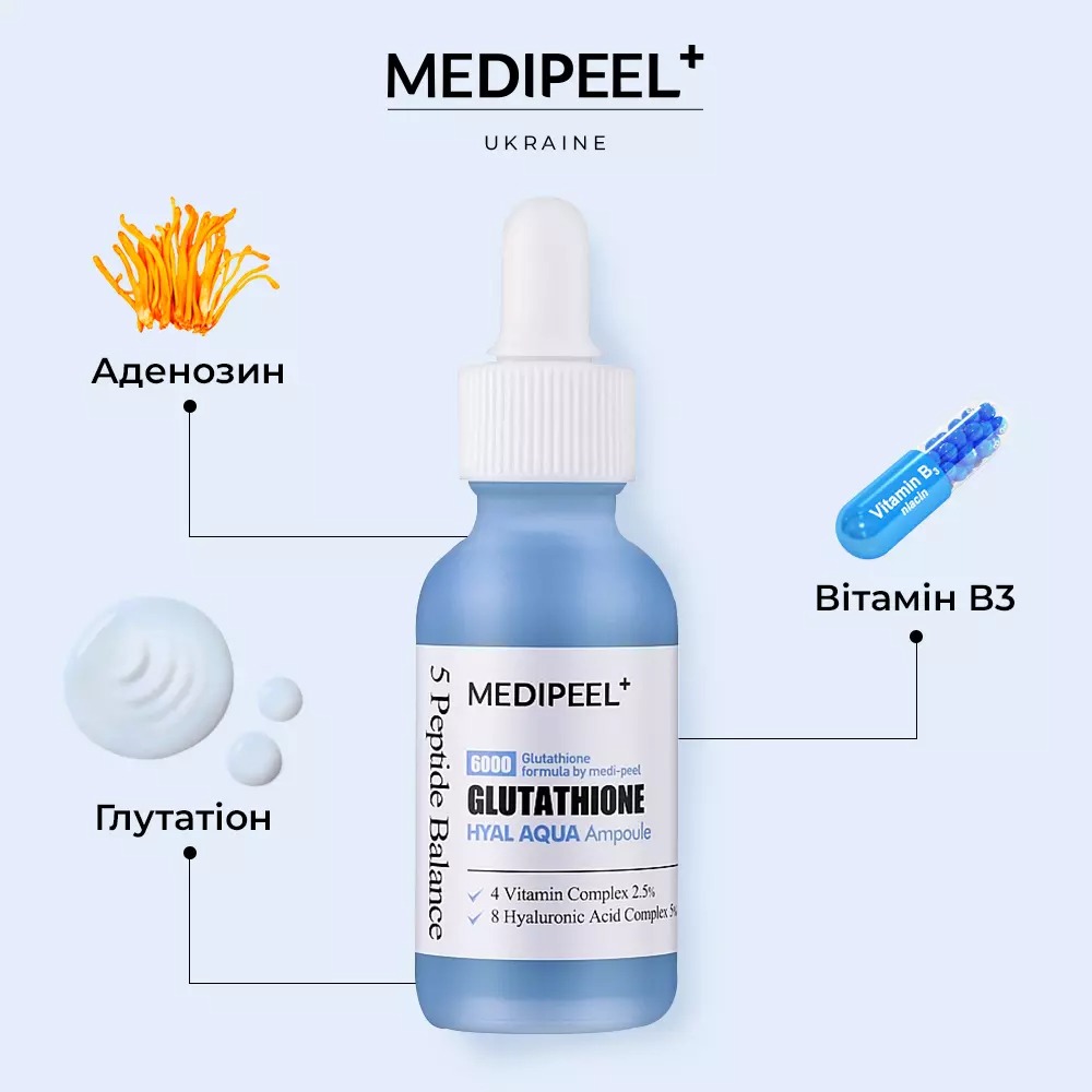 Сироватка для обличчя Medi-Peel Glutathione Hyal Aqua Ampoule зволожувальна вітамінна для сяйва шкіри 30 мл - фото 2