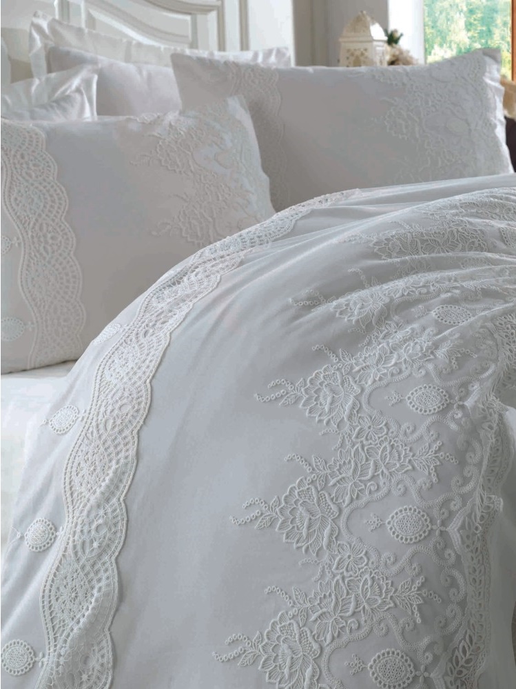 Комплект постельного белья Dantela Vita Duru сатин с кружевом евро (svt-2000022295314) - фото 2