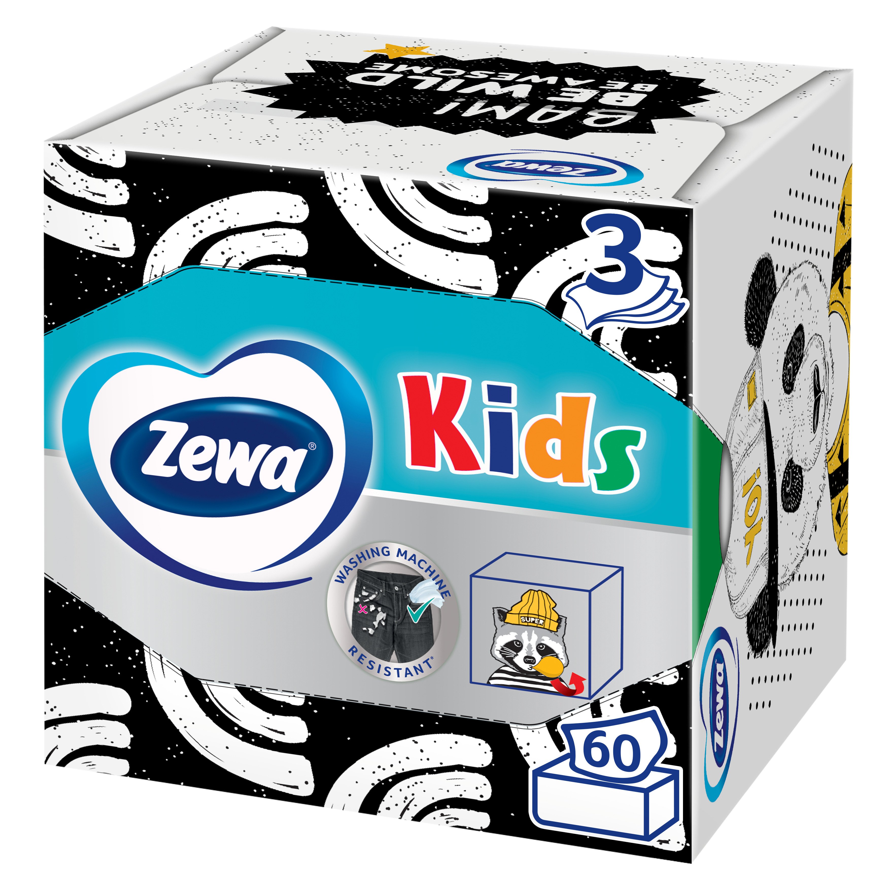 Серветки косметичні Zewa Kids Zoo Cube, тришарові, 60 шт. - фото 3