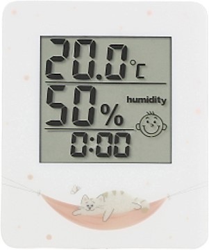 Цифровой гигрометр-термометр Стеклоприбор Т-17 с часами Котик, белый (403318) - фото 1