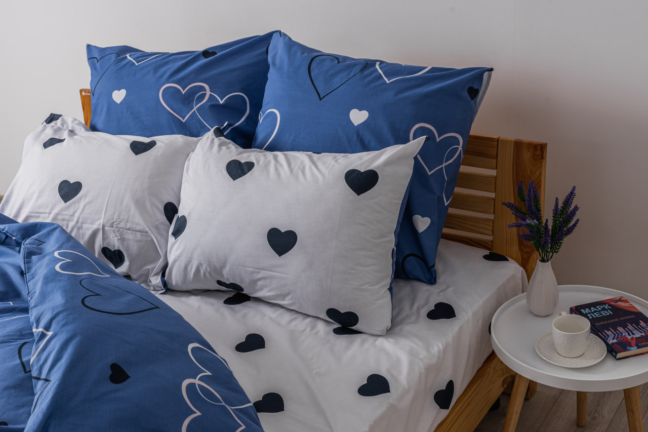 Комплект постельного белья ТЕП Happy Sleep Navy Blue Love 31 полуторный синий с белым (2-03794_24828) - фото 3