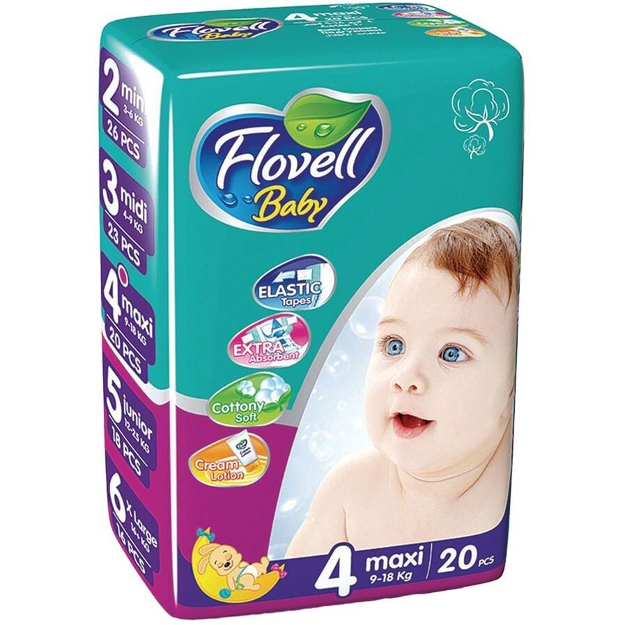 Дитячі підгузники Flovell Baby ECO Pack 4 9-18 кг 20 шт. - фото 1