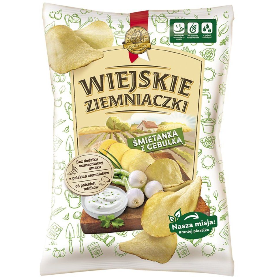 Чипсы Wiejskie Ziemniaczki со вкусом сметаны и лука 130 г - фото 1