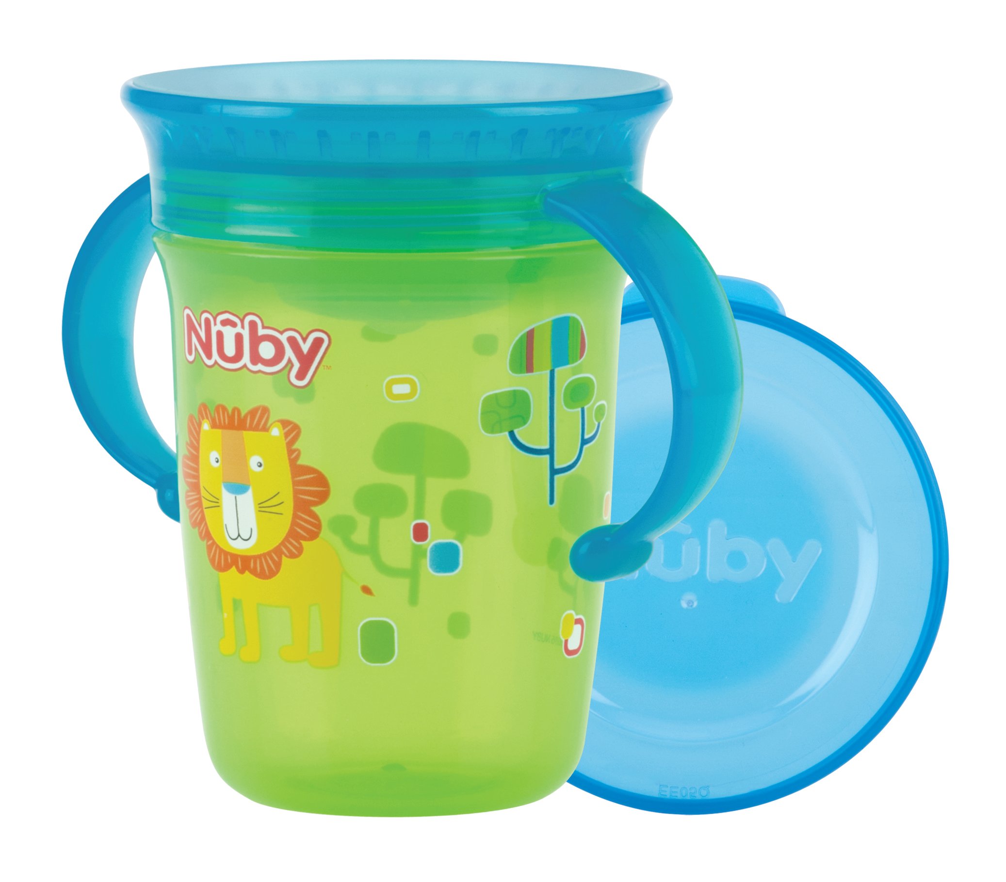 Чашка-непроливайка Nuby 360° с ручками и крышечкой, зеленый, 240 мл (NV0414001grn) - фото 1