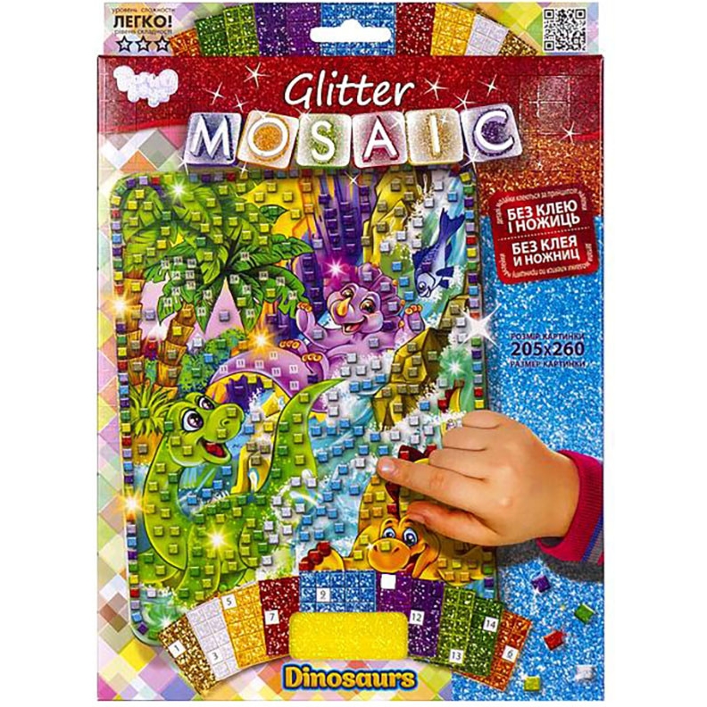 Блискуча мозаїка Danko Toys Glitter Mosaic Динозаври (БМ-03-09) - фото 1