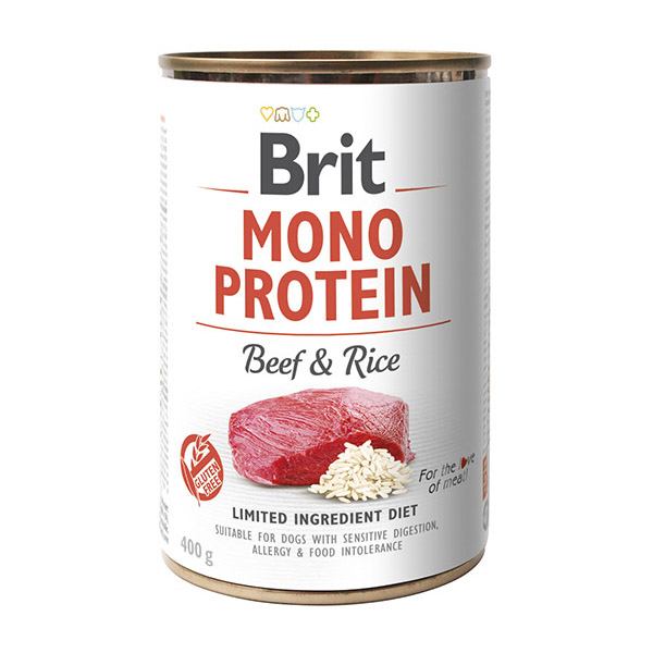Монопротеиновый влажный корм для собак с чувствительным пищеварением Brit Mono Protein Beef&Rice, с говядиной и рисом, 400 г - фото 1